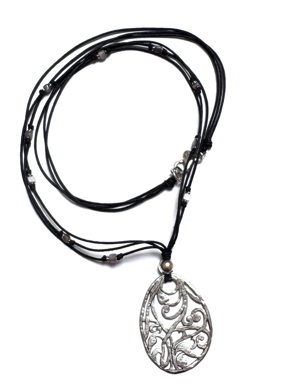 SILPADA Necklace Sterling 925 CutOut Scroll Pendant N1805 Black Cord V.GOOD COND